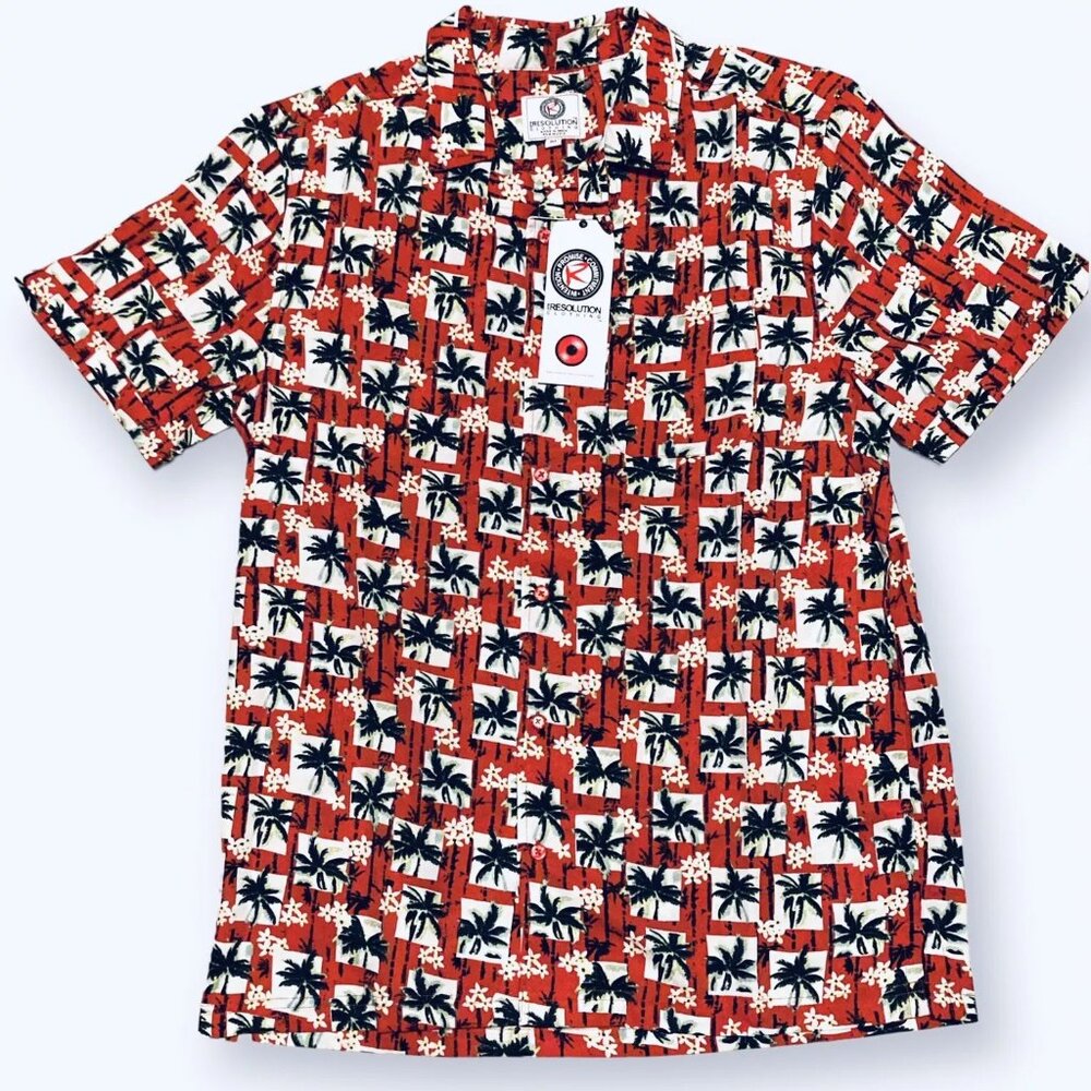 Mens Adult Medium One Resolution Clothing Button Up Shirt Tropical New Short Slv